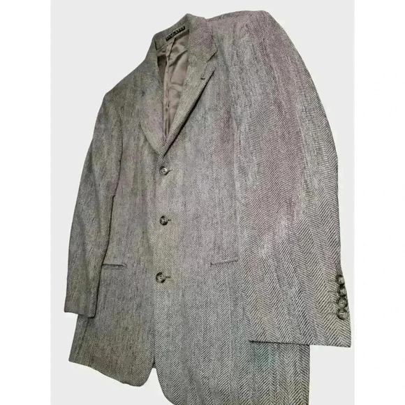 Hugo Boss Blazer Men's 40R Gray Brown Chevron Wool Sports Coat Jacket Made USA - Picture 15 of 16